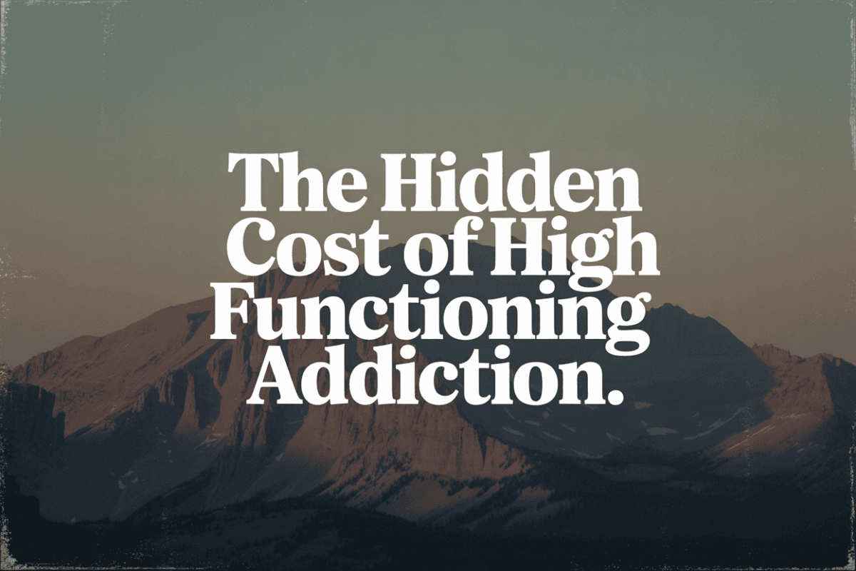 Colorado mountain landscape at dawn with bold text about high functioning porn addiction in men.